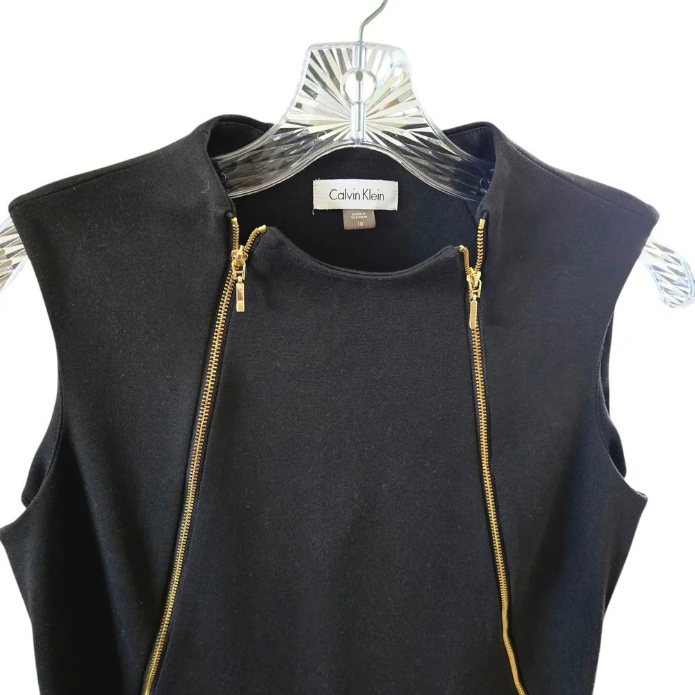 Calvin Klein Black‎ Midi Dress with Gold Zippers - Picture 3 of 9